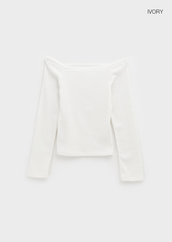 Lopea Fleece Off-shoulder Long-sleeved T-shirt