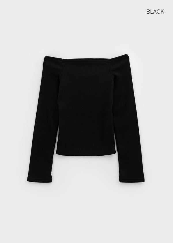 Lopea Fleece Off-shoulder Long-sleeved T-shirt