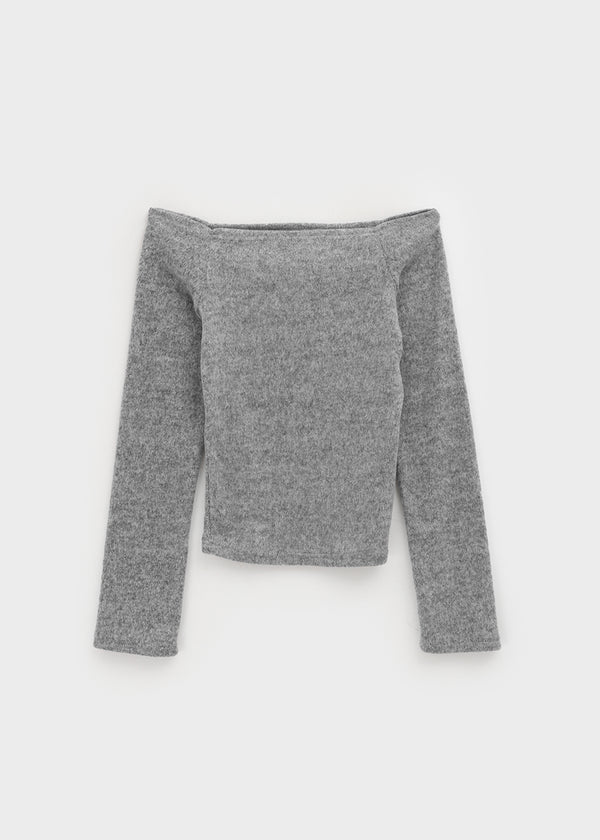 Lopea Fleece Off-shoulder Long-sleeved T-shirt