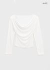 Pomnut Off-shoulder Drape Shirring Long Sleeve T-shirt