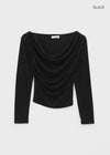 Pomnut Off-shoulder Drape Shirring Long Sleeve T-shirt
