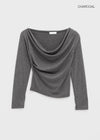 Pomnut Off-shoulder Drape Shirring Long Sleeve T-shirt