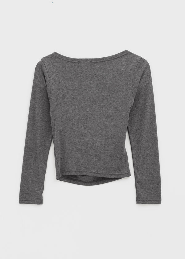 Pomnut Off-shoulder Drape Shirring Long Sleeve T-shirt