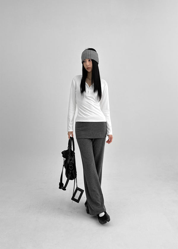 Kangsua V-neck Button-down Fleece Long-sleeved T-shirt