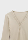 Kangsua V-neck Button-down Fleece Long-sleeved T-shirt