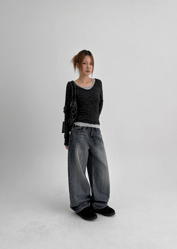 Ritemine SET - Stripe long-sleeved T-shirt, fleece sleeveless