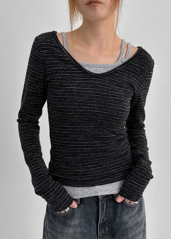 Ritemine SET - Stripe long-sleeved T-shirt, fleece sleeveless