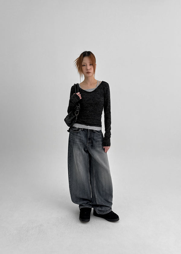 Ritemine SET - Stripe long-sleeved T-shirt, fleece sleeveless