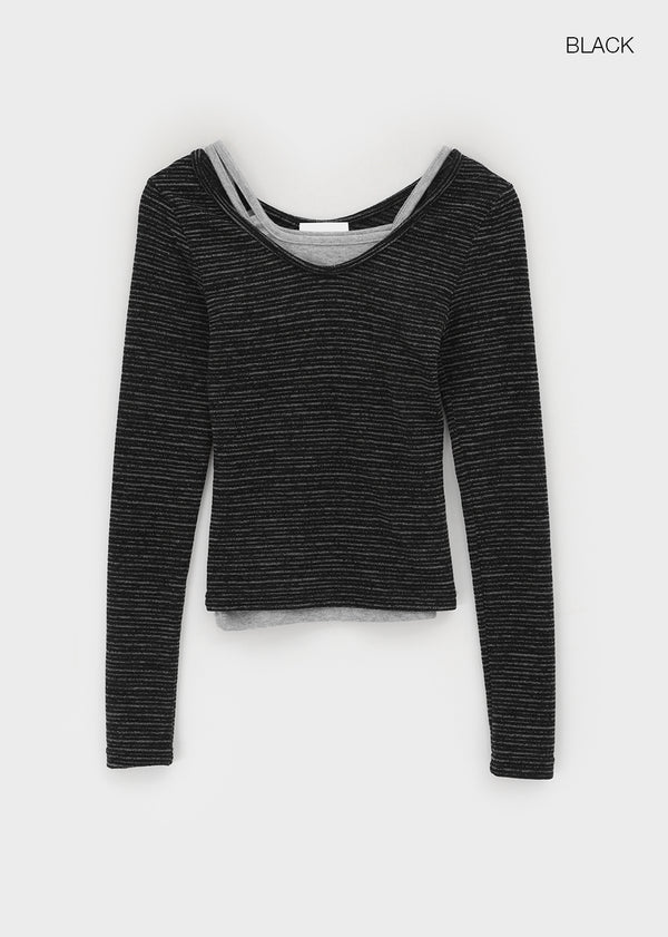 Ritemine SET - Stripe long-sleeved T-shirt, fleece sleeveless