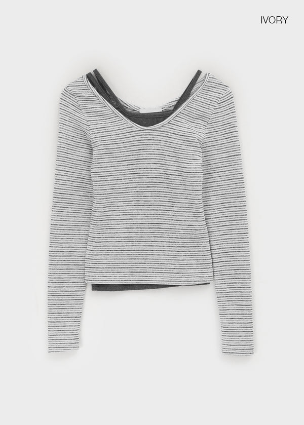 Ritemine SET - Stripe long-sleeved T-shirt, fleece sleeveless