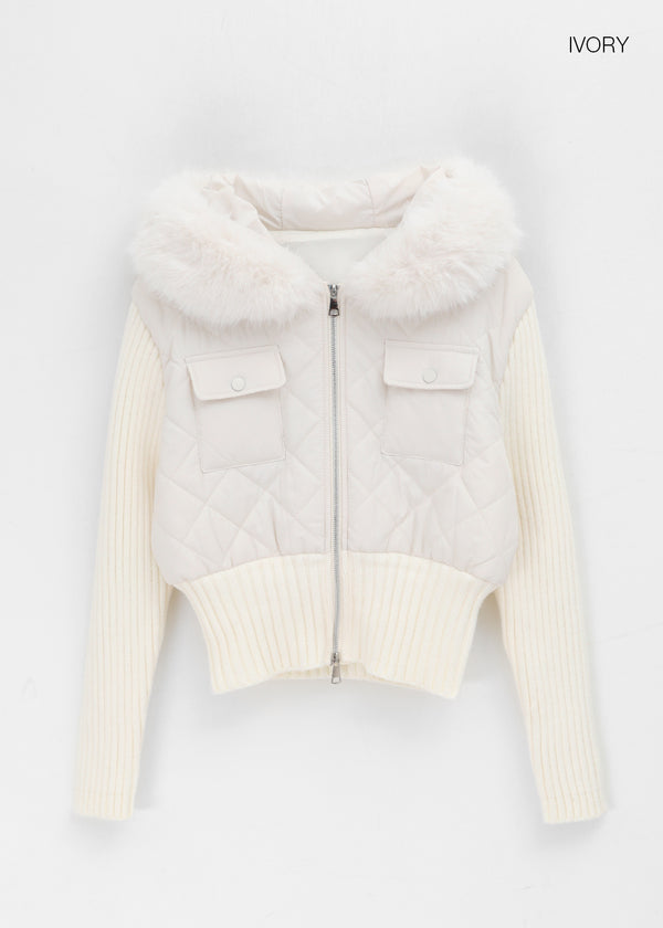 Nilti Fur Trimming Padded Hooded Zip-up (1 Oz)