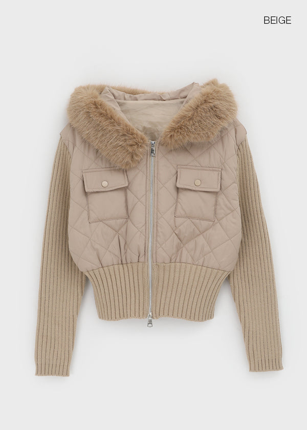 Nilti Fur Trimming Padded Hooded Zip-up (1 Oz)