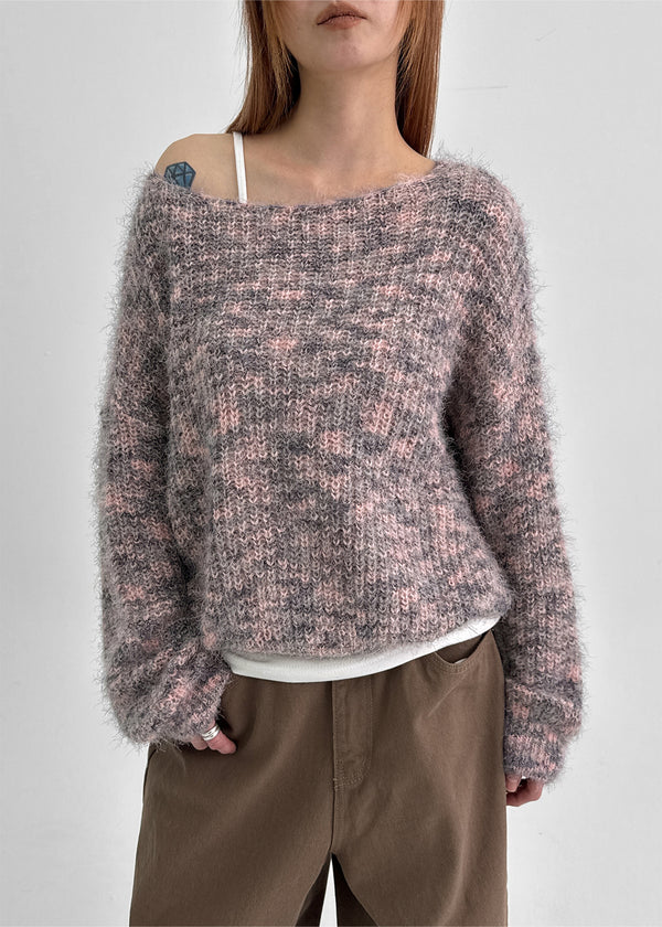 Pamu Hairy Boat Neck Color Knit