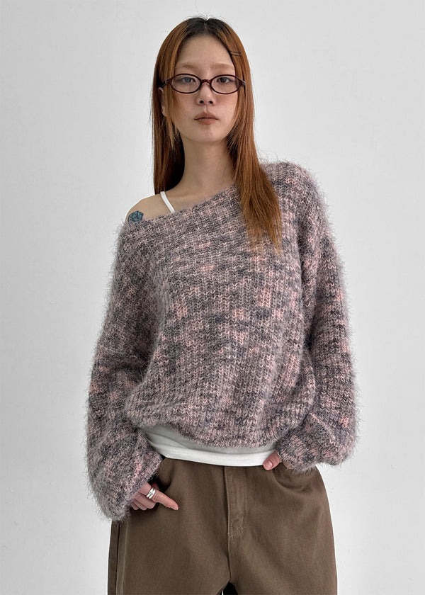 Pamu Hairy Boat Neck Color Knit