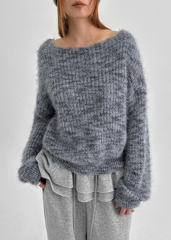 Pamu Hairy Boat Neck Color Knit