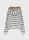 Combing Stripe Fleece Fur Hooded Zip-up