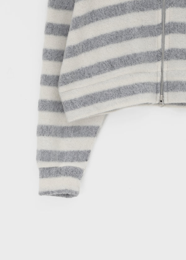 Combing Stripe Fleece Fur Hooded Zip-up