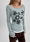 Yako Flower Print Long Sleeve T-shirt