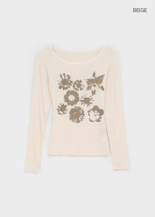 Yako Flower Print Long Sleeve T-shirt