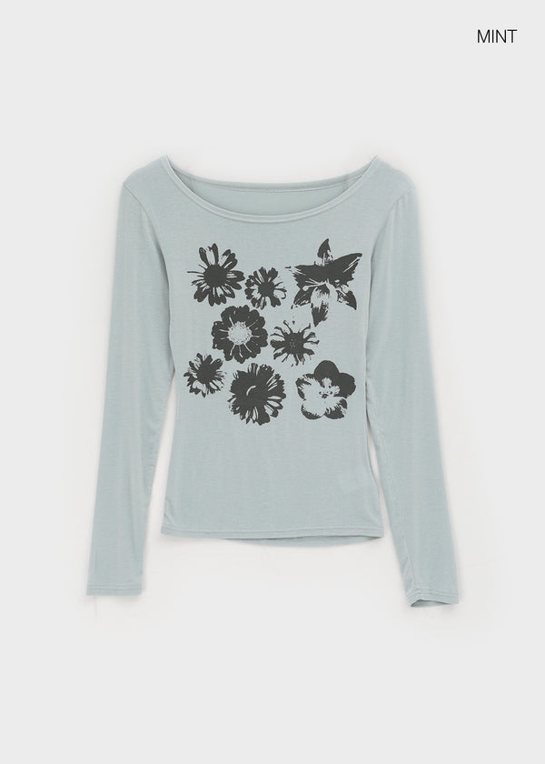 Yako Flower Print Long Sleeve T-shirt