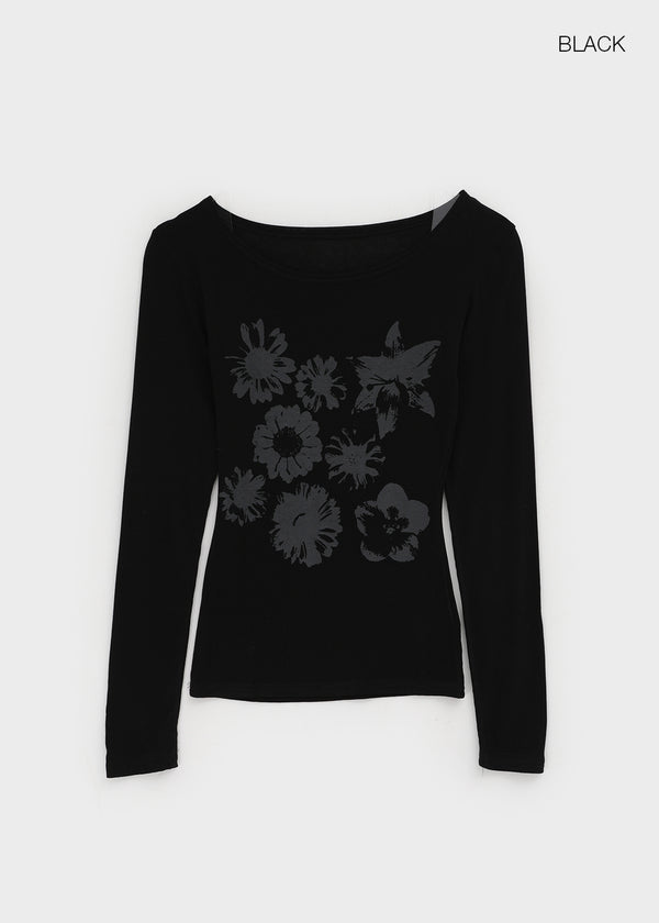 Yako Flower Print Long Sleeve T-shirt