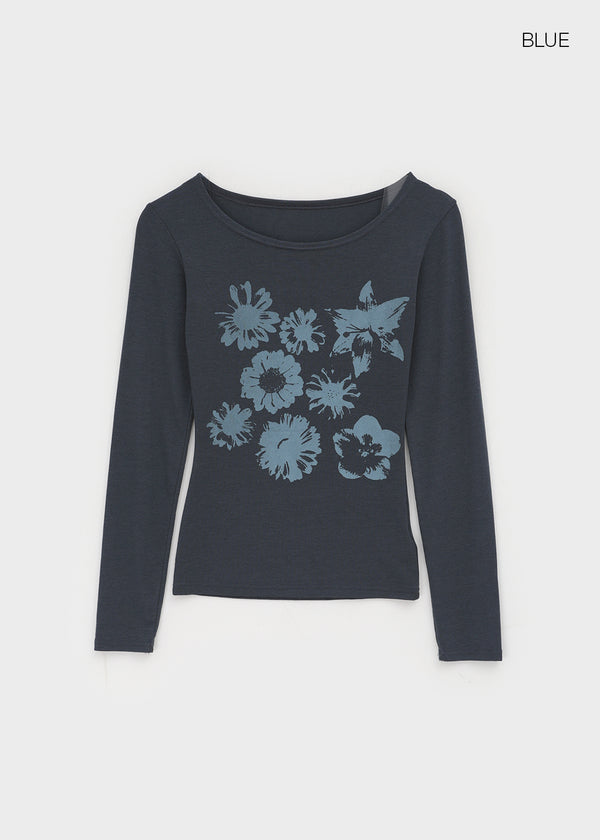 Yako Flower Print Long Sleeve T-shirt
