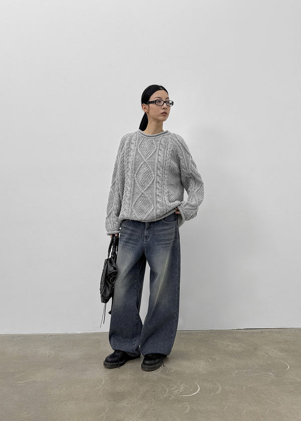 Carit Raised Fleece Wide Denim Pants