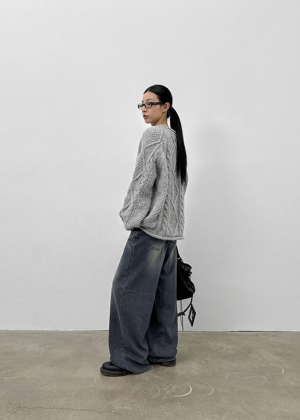 Carit Raised Fleece Wide Denim Pants