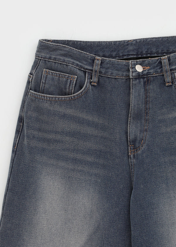 Carit Raised Fleece Wide Denim Pants