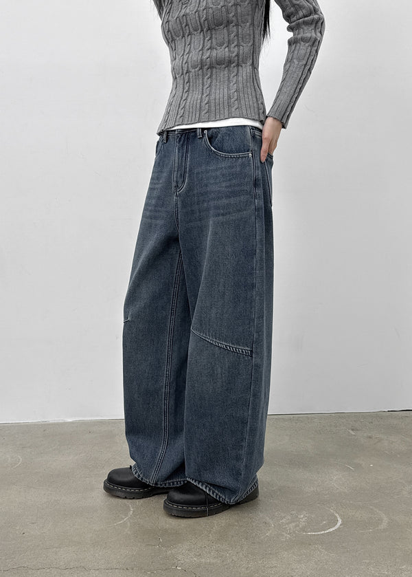 Kerudi Raised Ribbed Wide Denim Pants