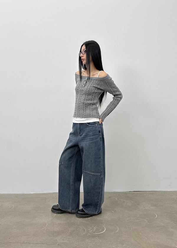 Kerudi Raised Ribbed Wide Denim Pants