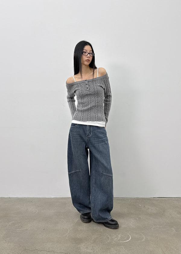 Rivenn Cable Henley Neck Knit