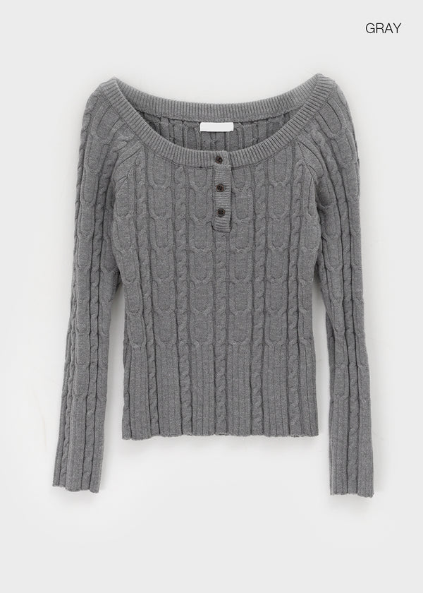 Rivenn Cable Henley Neck Knit