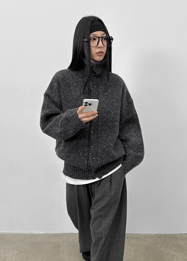 (UNISEX) Catelen High Neck Button Knit Cardigan