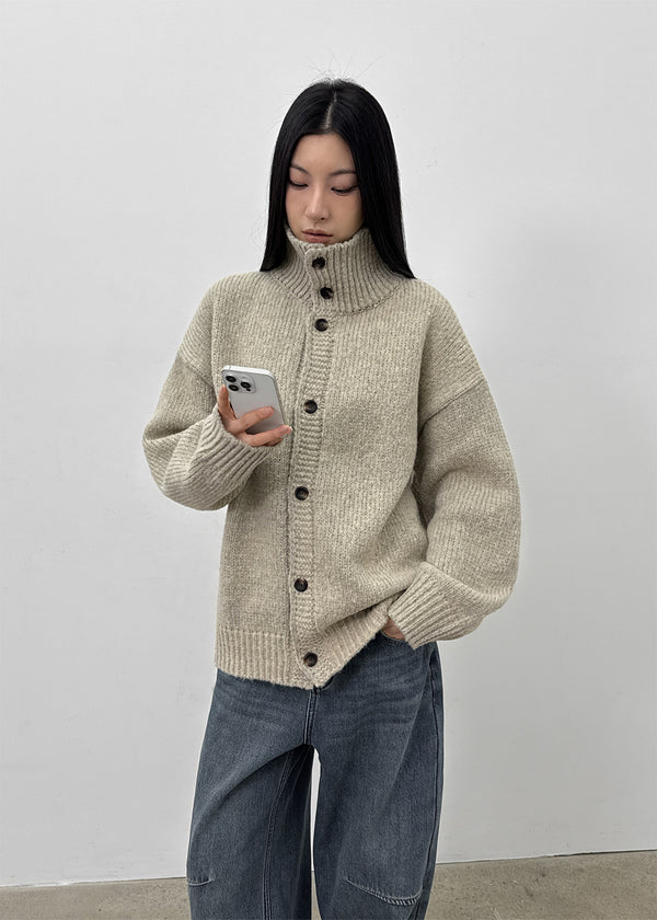 (UNISEX) Catelen High Neck Button Knit Cardigan