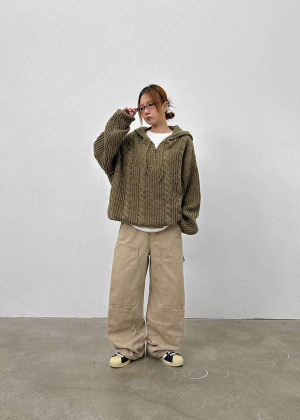 (UNISEX) Solpin Half-zip Cable Knit Hoodie