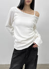 Garment Unbalanced Shirring Fleece Long Sleeve T-shirt