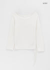 Garment Unbalanced Shirring Fleece Long Sleeve T-shirt