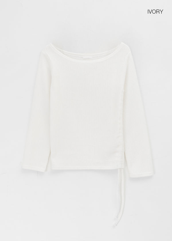 Garment Unbalanced Shirring Fleece Long Sleeve T-shirt