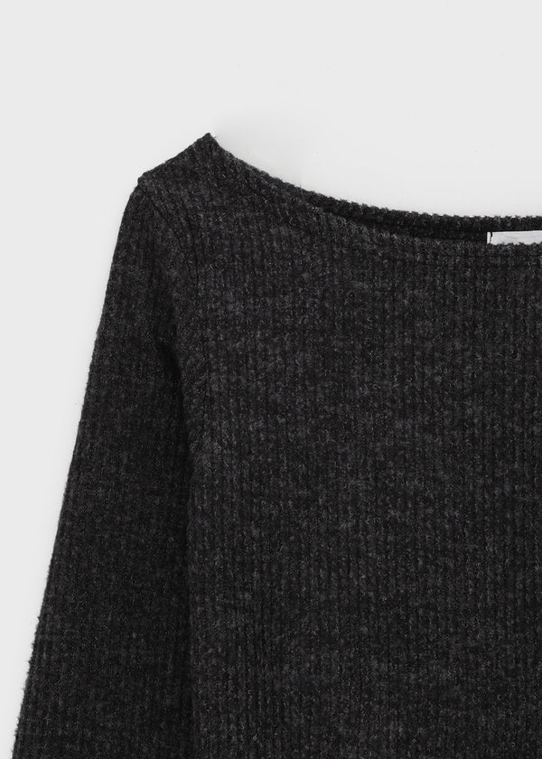 Garment Unbalanced Shirring Fleece Long Sleeve T-shirt