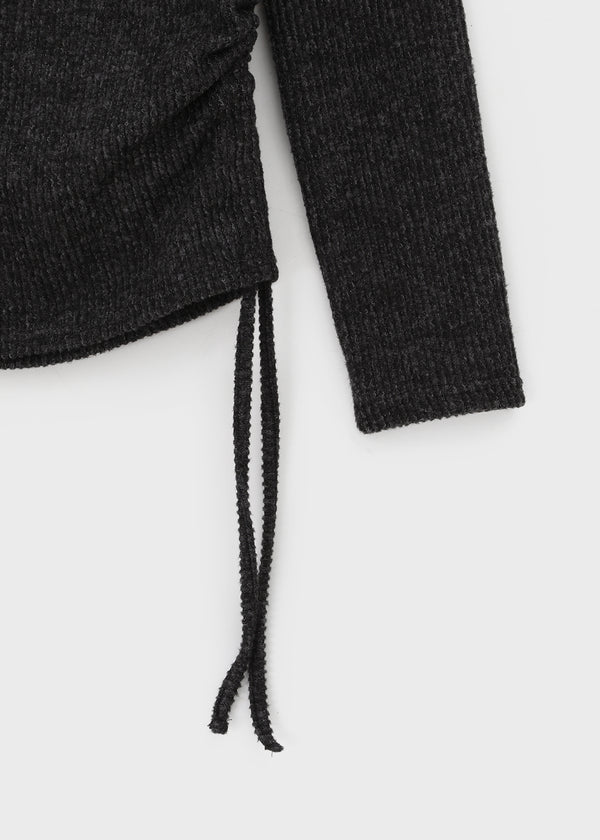 Garment Unbalanced Shirring Fleece Long Sleeve T-shirt