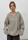 (UNISEX) Solpin Half-zip Cable Knit Hoodie