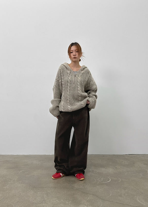 (UNISEX) Solpin Half-zip Cable Knit Hoodie