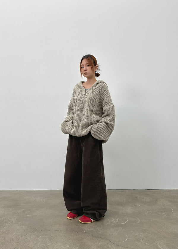 (UNISEX) Solpin Half-zip Cable Knit Hoodie