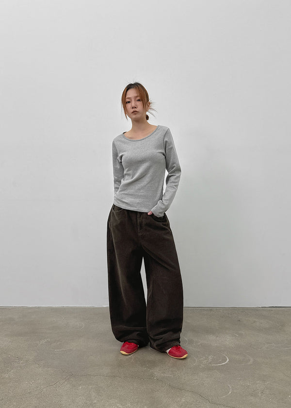 Weig Heavy Napping U-neck Long-sleeved T-shirt