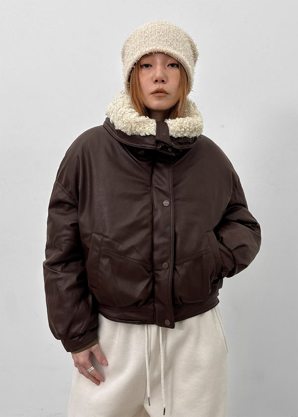 Menen High-neck Bookle Cropped Leather Padded Jumper