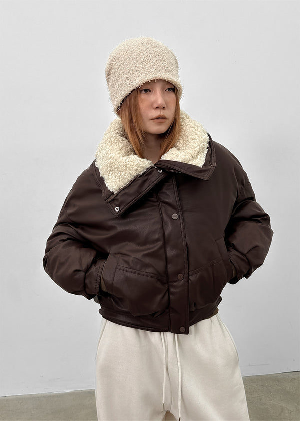 Menen High-neck Bookle Cropped Leather Padded Jumper