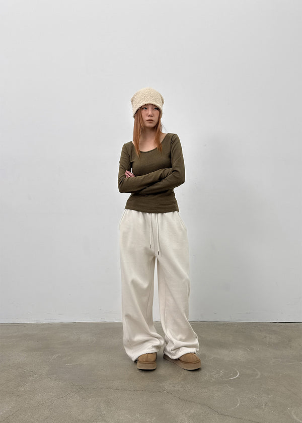 Weig Heavy Napping U-neck Long-sleeved T-shirt