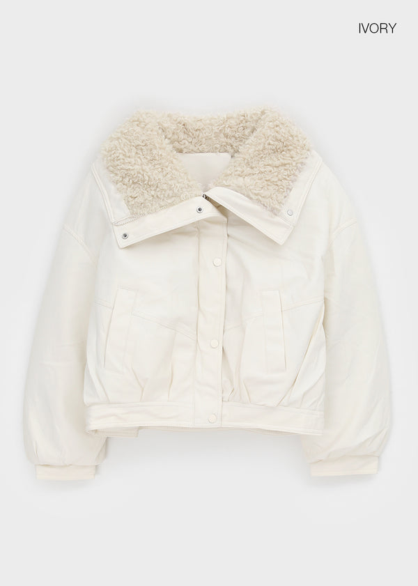 Menen High-neck Bookle Cropped Leather Padded Jumper