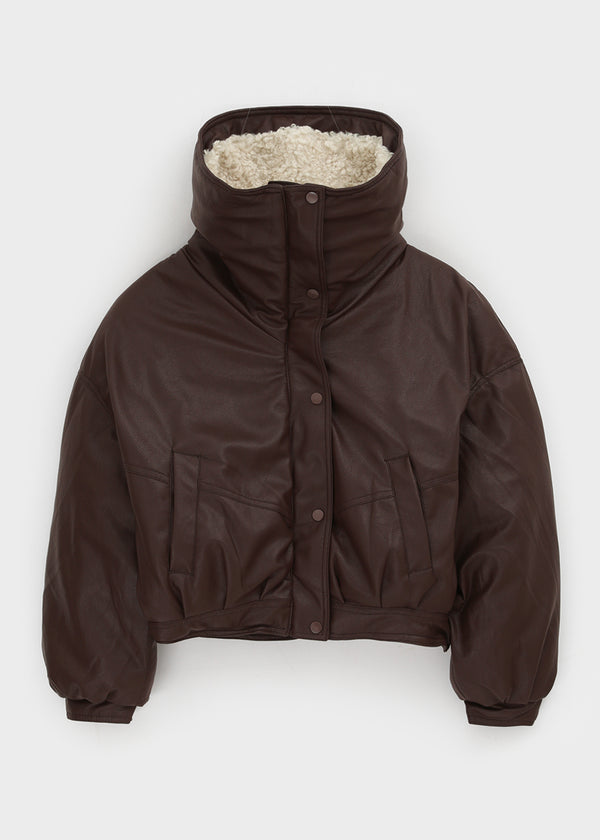 Menen High-neck Bookle Cropped Leather Padded Jumper